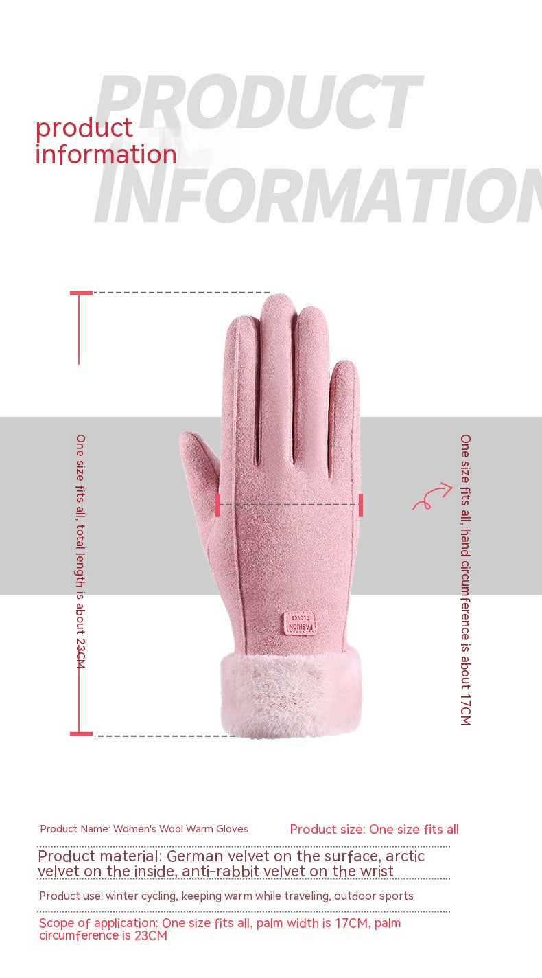 Fleece Lined Padded Warm Keeping Cute Suede Riding Gloves