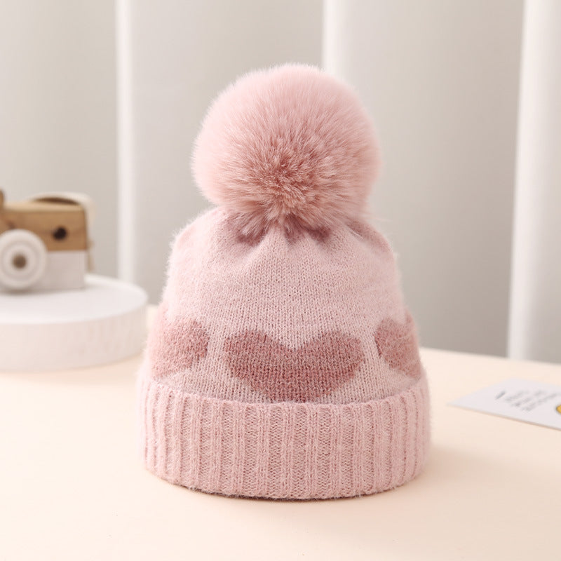 Baby Hat Double-layer Thickened Jacquard Heart