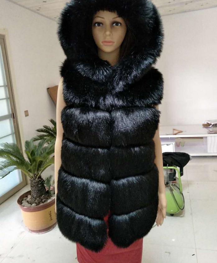 Waistcoat Faux Fur Vest Women Hooded Faux Fox