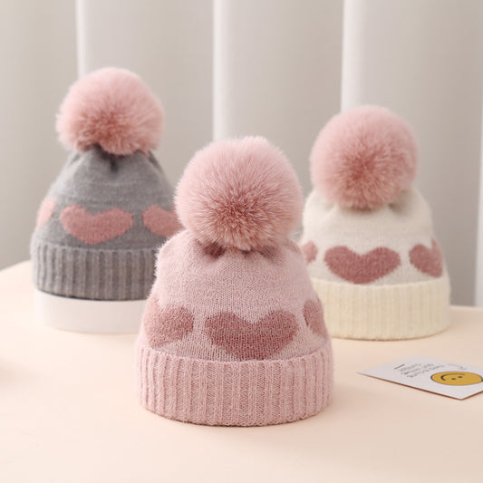 Baby Hat Double-layer Thickened Jacquard Heart