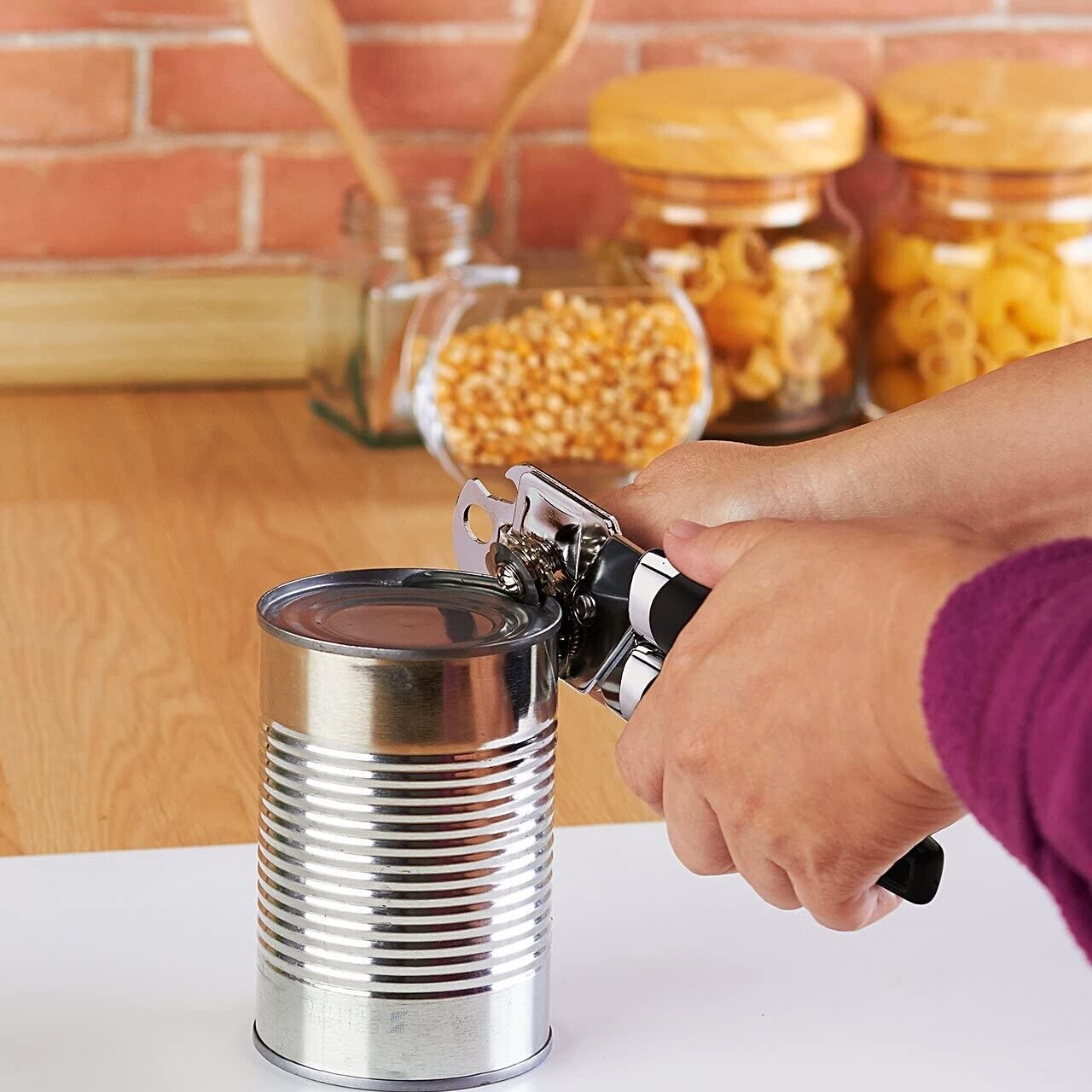 Manual Handheld Can Opener With Cutting Wheel Blade Lid Cap Openers