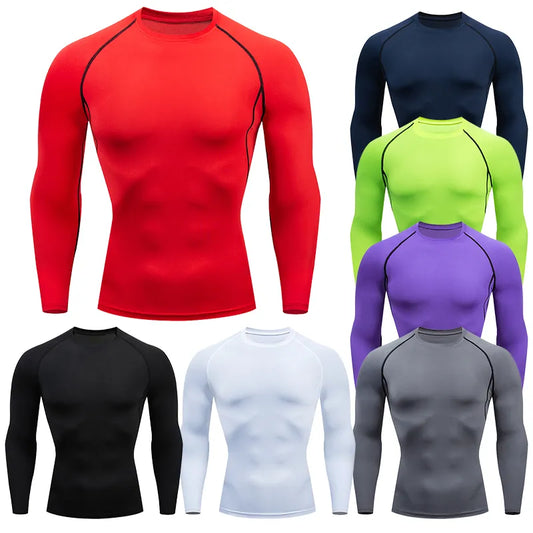 Men Compression Running Fitness Long Sleeve Sport Tshirt Training Jogging Shirts Gym Sportswear Quick Dry