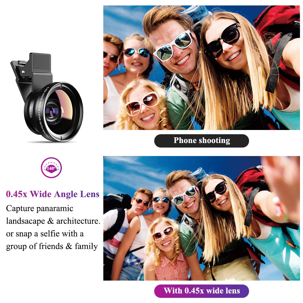 APEXEL 2in1 Lens 0.45X Wide Angle+12.5X Macro Lens Professional HD Phone Camera Lens For iPhone 8 7 6S Plus Xiaomi Samsung LG