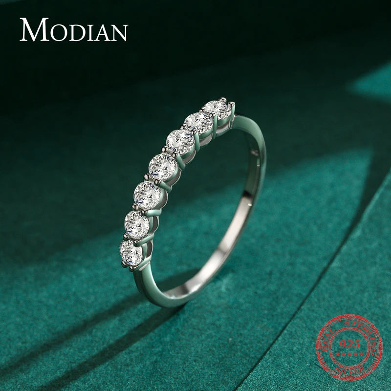 Modian Luxury Solid 925 Sterling Silver Simple 5A Zirconia Dazzling Cassic Finger Ring For Women Wedding Band Statement Jewelry