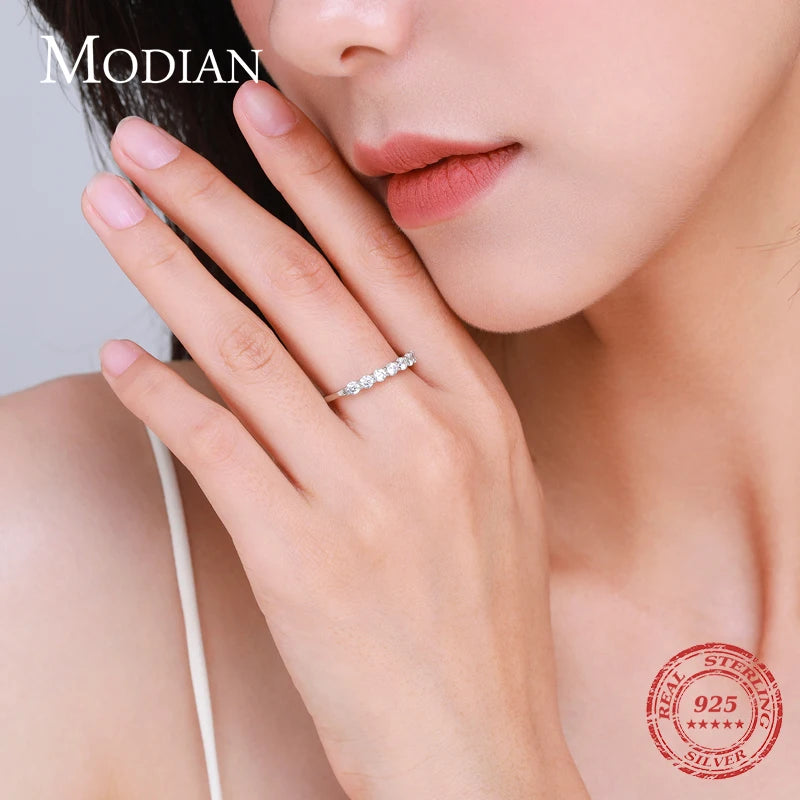 Modian Luxury Solid 925 Sterling Silver Simple 5A Zirconia Dazzling Cassic Finger Ring For Women Wedding Band Statement Jewelry