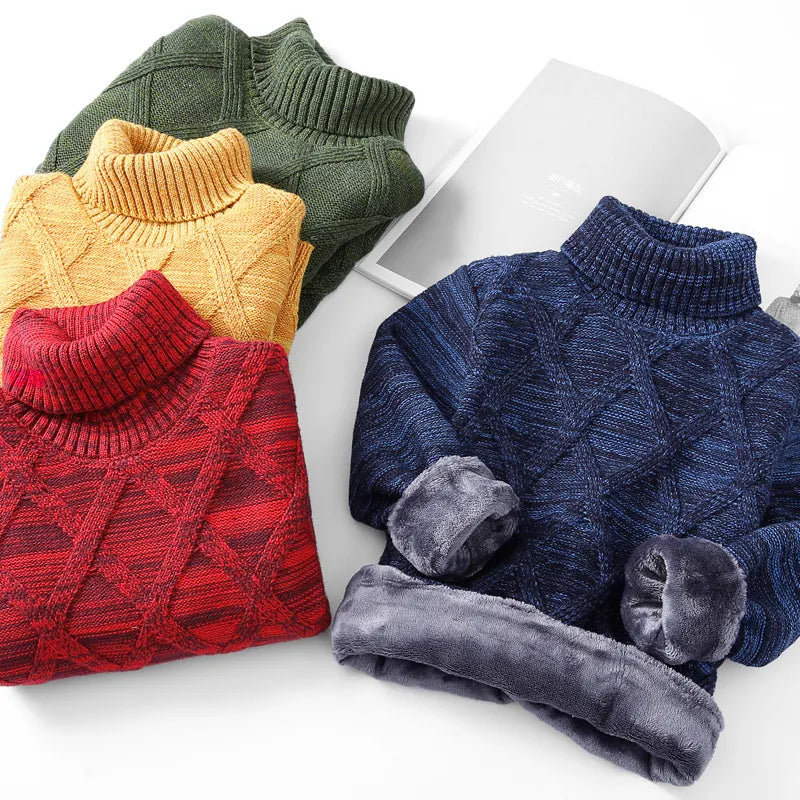 Winter Boys Sweater Turtleneck Sweater Plus Velvet Thickening Children Fashion Sweaters Kids Top Boys Clothing