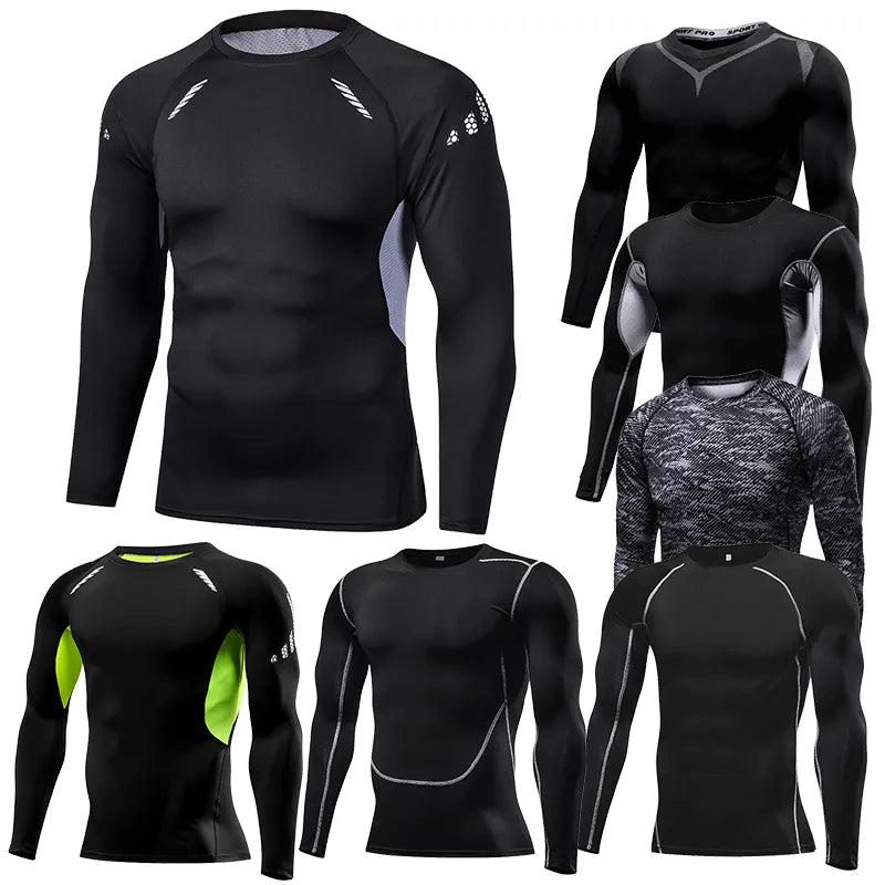 Men Compression Running Fitness Long Sleeve Sport Tshirt Training Jogging Shirts Gym Sportswear Quick Dry