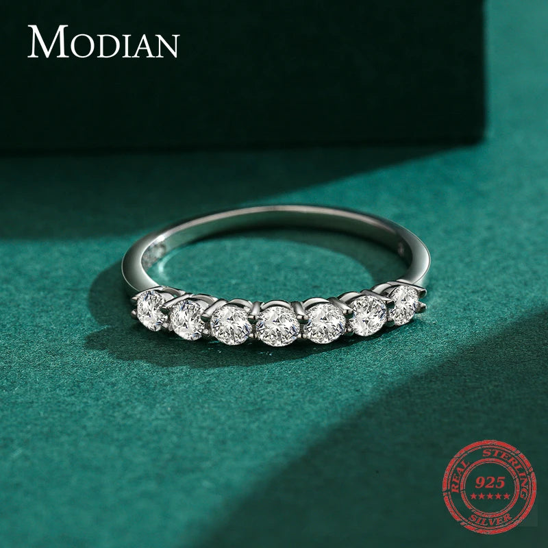 Modian Luxury Solid 925 Sterling Silver Simple 5A Zirconia Dazzling Cassic Finger Ring For Women Wedding Band Statement Jewelry