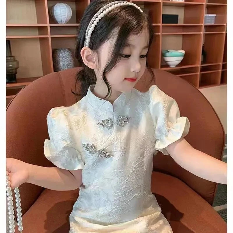 Girls Baby Slim Dress Children's Clothing Girl Baby Summer Short-sleeved  Suit