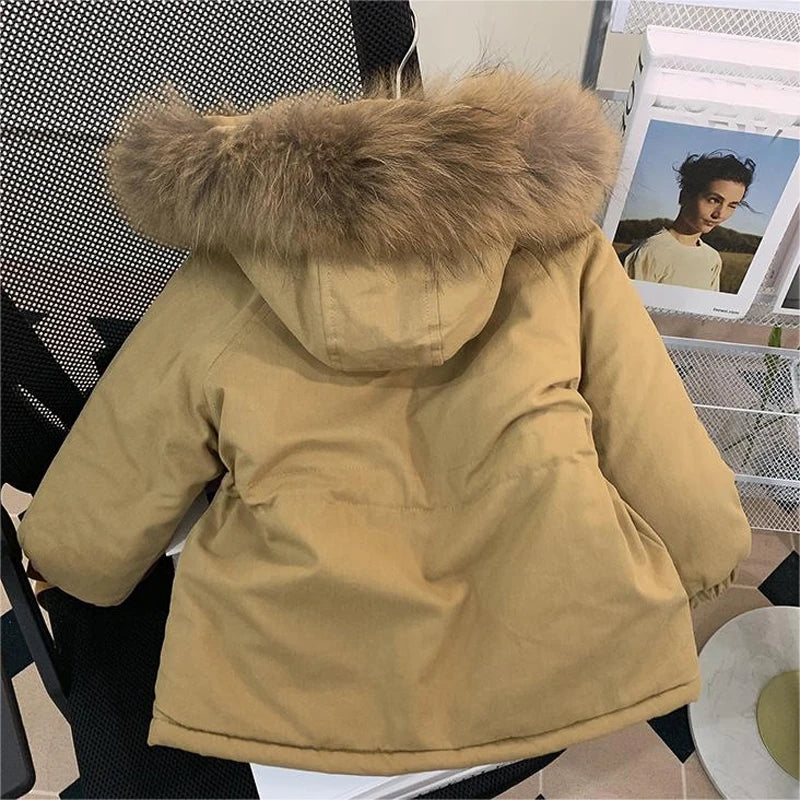 Winter Children's Padded Coats Fashion Boys Cotton Warm Hooded Jackets Baby Girls Fleece Fur Collar Jackets Kids Clothing