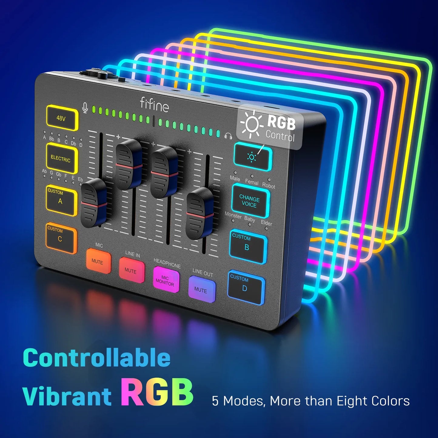 Gaming Audio Mixer, Streaming 4-Channel RGB Mixer with XLR Microphone Interface, for Game Voice, Podcast, AmpliGame SC3