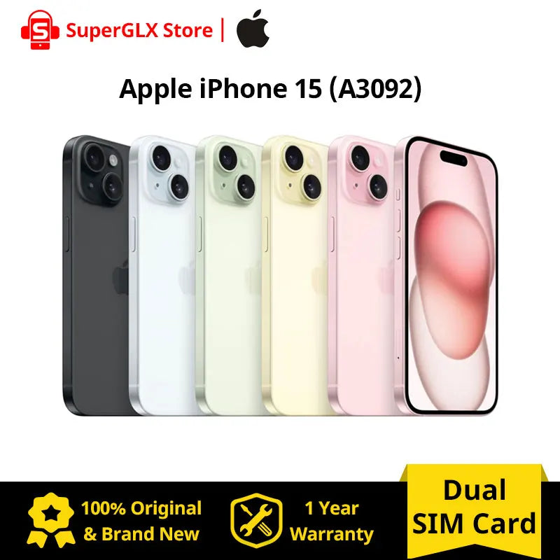 100% New Original Apple iPhone 15 A3092 iOS 17 Apple A16 Bionic Super Retina XDR OLED Display IP68 dust/water resistant Dual SIM