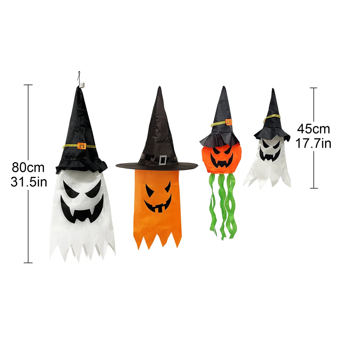 45-80CM LED Halloween Decoration Flashing Light Gypsophila Ghost Festival Dress Up Glowing Wizard Ghost Hat Lamp Hanging Decor