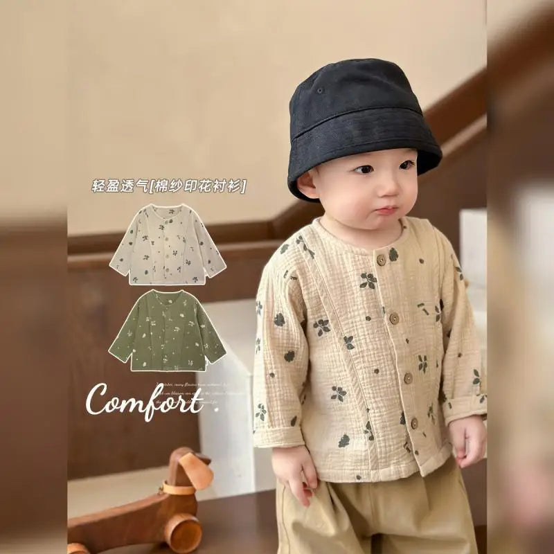 Children's Clothing Boys and Girls' Shirt Baby Boys Breathable Baby Cardigan Top Cotton Printed Shirt