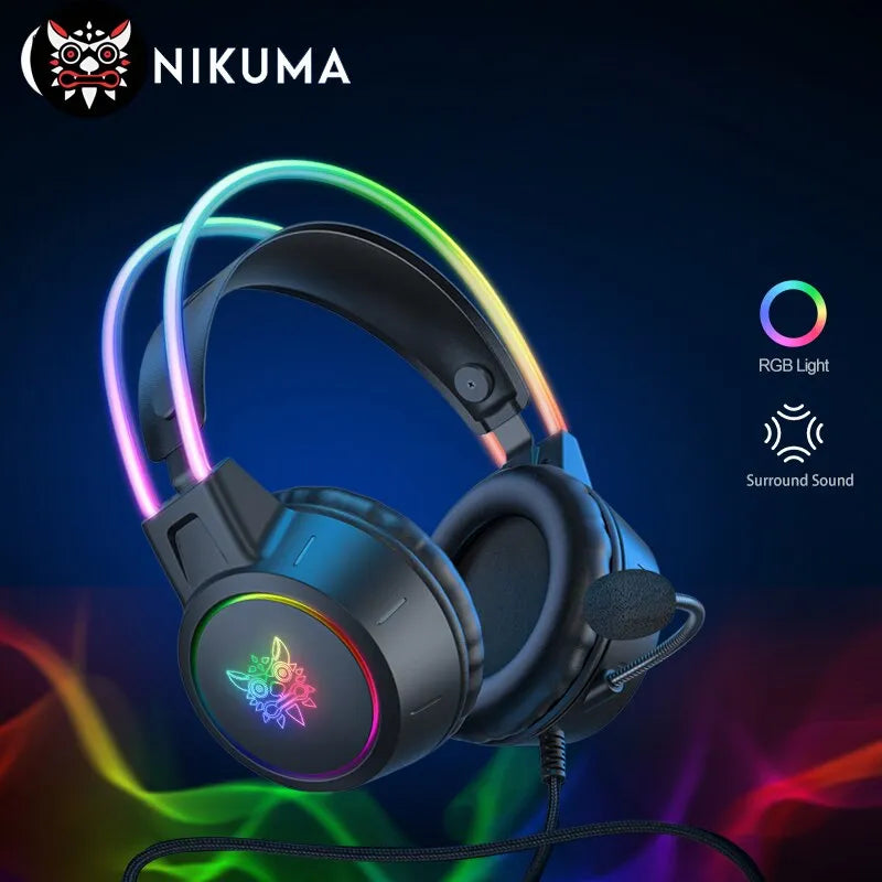 X15 Pro Headphones Gaming Headset Wired Cancelling Earphones Pink Cat Ears Rgb Light With Mic For PC PS4