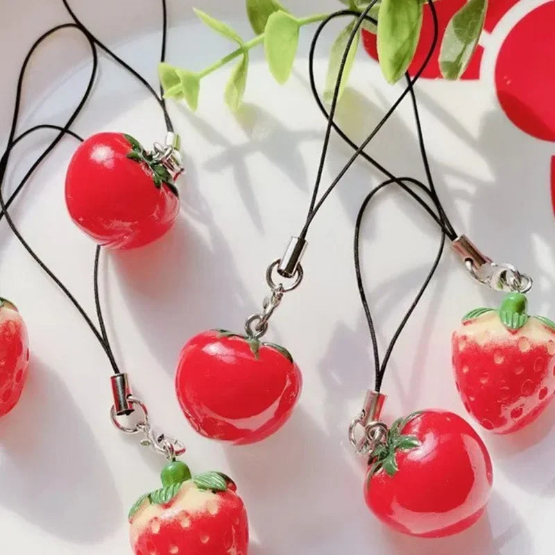 Phone Charms Cute Mini Fruit Fashion Cell Phone Lanyard Pendant Mobile Phone Case Keychain Accessories Strawberry Tomato Straps