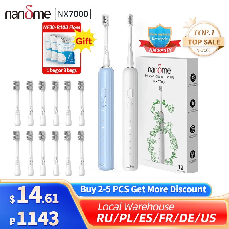 Nandme NX7000 Smart Sonic Electric Toothbrush Ultrasound IPX7 Rechargeable Tooth Brush 5 Mode Smart Time Whitener Teethbrush