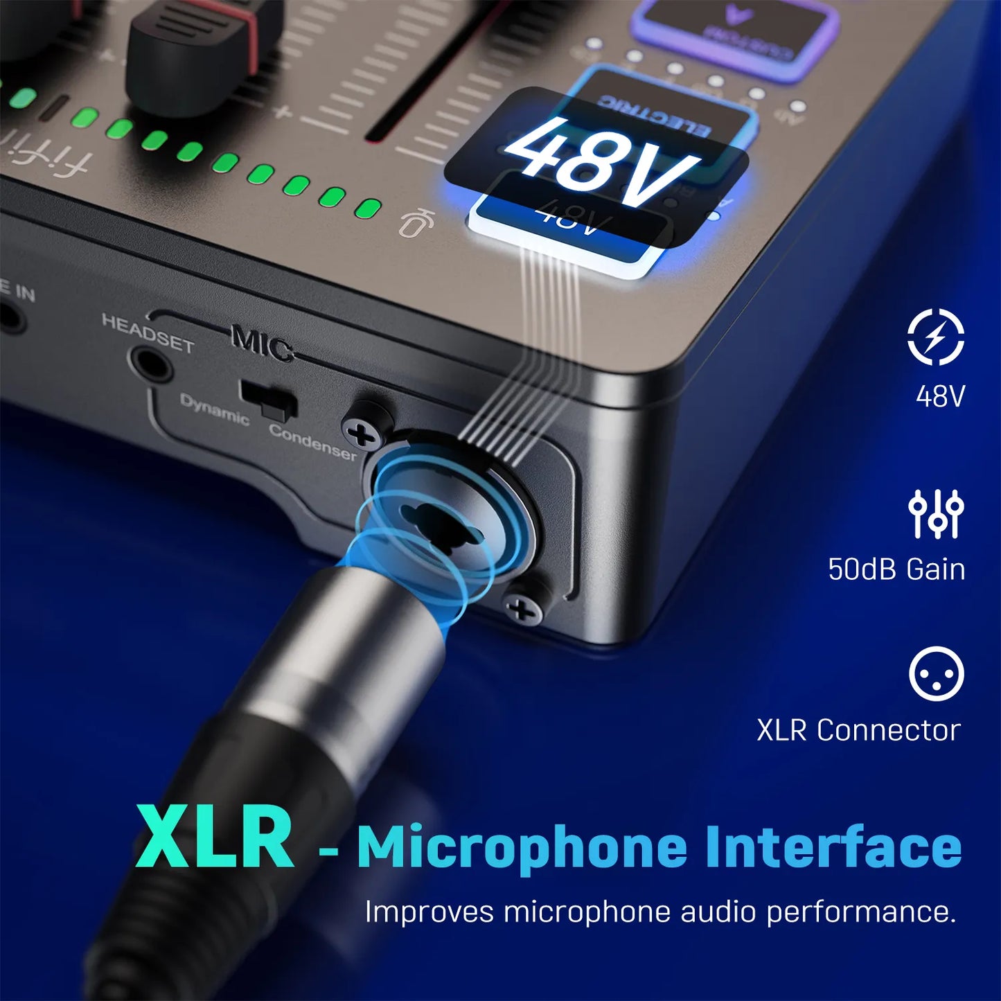 Gaming Audio Mixer, Streaming 4-Channel RGB Mixer with XLR Microphone Interface, for Game Voice, Podcast, AmpliGame SC3