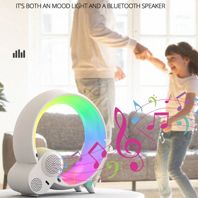 Bluetooth Speaker LED Alarm Clock.RGB Colorful Atmosphere Night Light Lamp.Sunrise Simulation Wake Up.10W Wireless Phone Charger