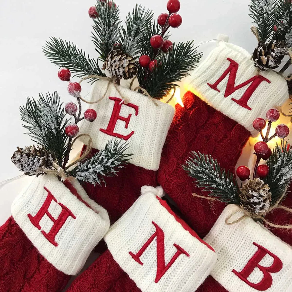 Christmas Socks Knitting Snowflake Letter Stocking  Decoration For Home Xmas Tree Ornament Gift Navidad Natal 2024