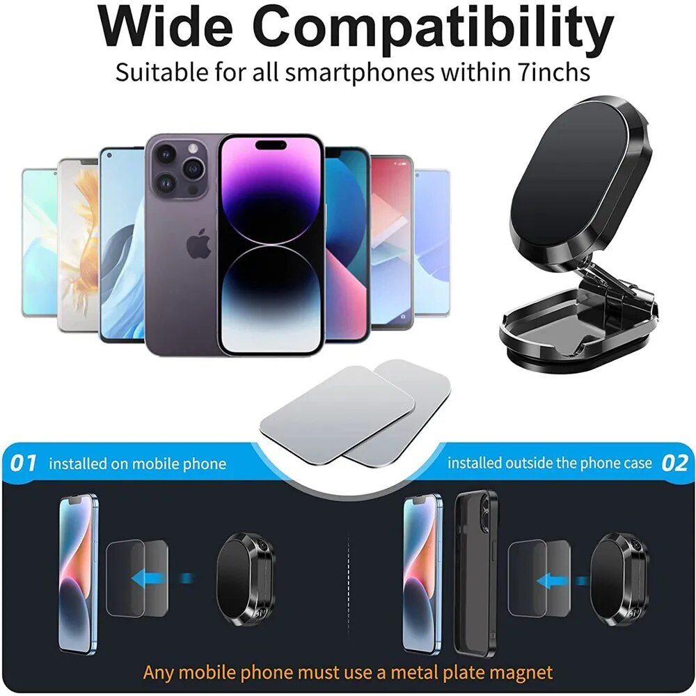 Metal Magnetic Car Mobile Cell Phone Holder Folding Magnet Stand GPS Support For iPhone Xiaomi 360° Rotatable Mount