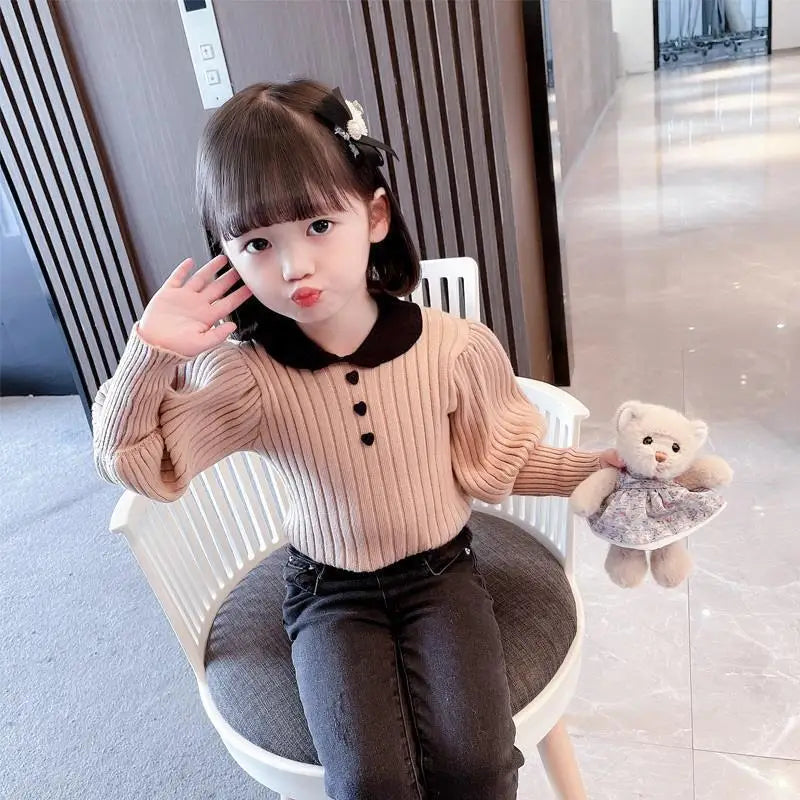 Children's Cute Fashion T-shirt Girl Baby Knit Sweater Sweater Spring Children's Long Sleeve Casual Versatile Clothing