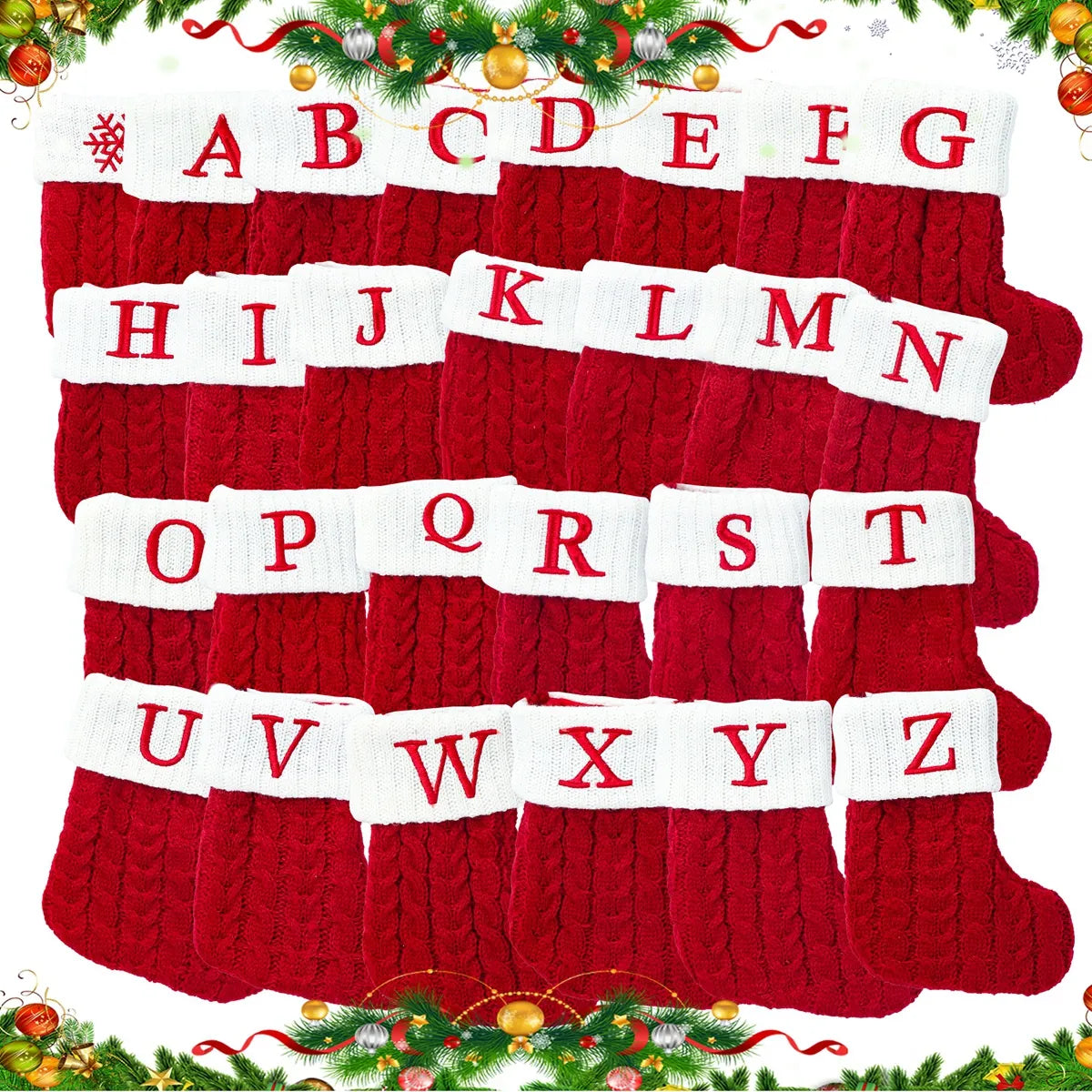 Christmas Socks Knitting Snowflake Letter Stocking  Decoration For Home Xmas Tree Ornament Gift Navidad Natal 2024