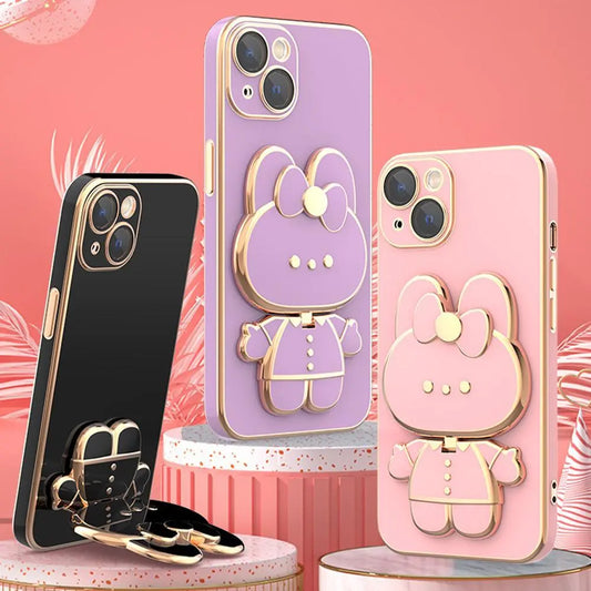 3D Cute Bunny Phone Stand Hidden Foldable Creative Finger Holder 3D Mirror Phone Holder Stand for Cell Phone Accessories