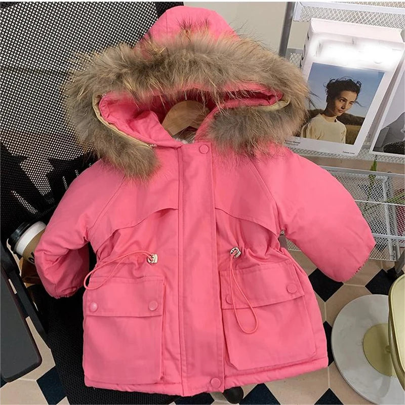 Winter Children's Padded Coats Fashion Boys Cotton Warm Hooded Jackets Baby Girls Fleece Fur Collar Jackets Kids Clothing