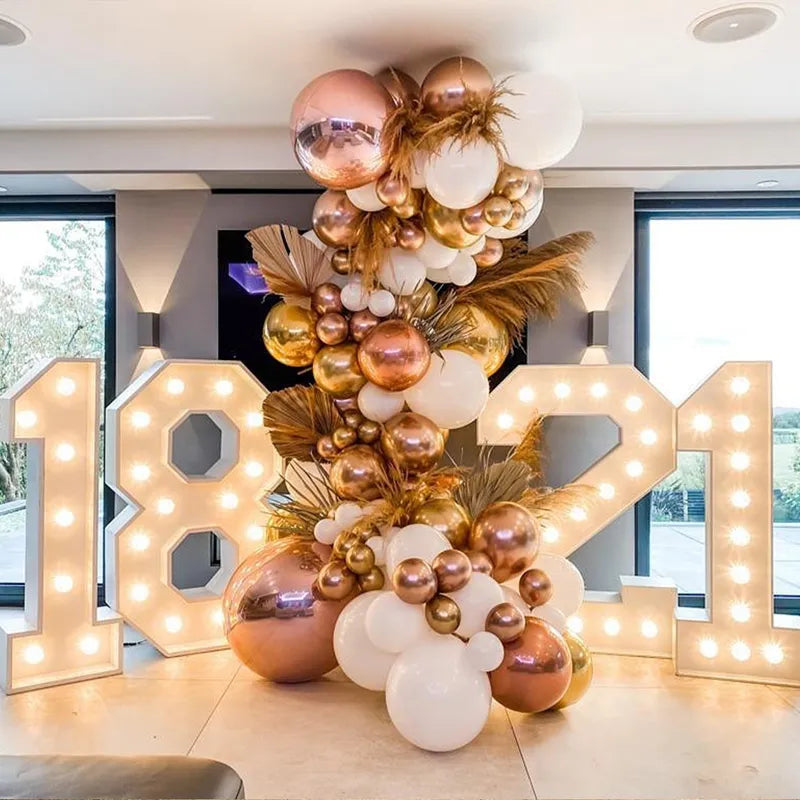 91.5cm Giant Figure Balloon Filling Box with Lights 1st Birthday Balloon Number 40 50 60 Balloon Frame Wedding Decor Baby Shower