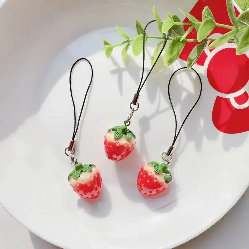 Phone Charms Cute Mini Fruit Fashion Cell Phone Lanyard Pendant Mobile Phone Case Keychain Accessories Strawberry Tomato Straps