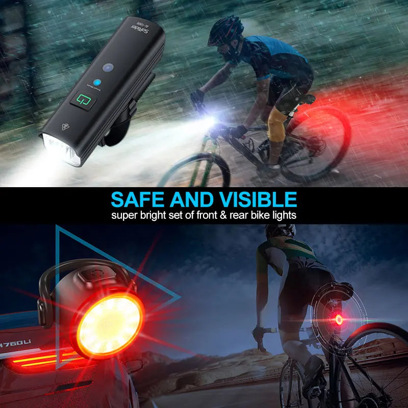 Bike Bicycle Light USB 1200LM4800mAH LED Rechargeable Set Road MTB Front Back Headlight Lamp Flashlight Cycling