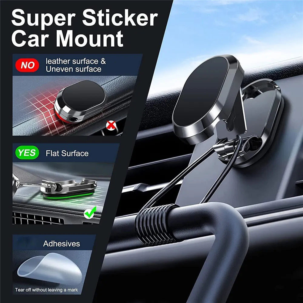 Metal Magnetic Car Mobile Cell Phone Holder Folding Magnet Stand GPS Support For iPhone Xiaomi 360° Rotatable Mount