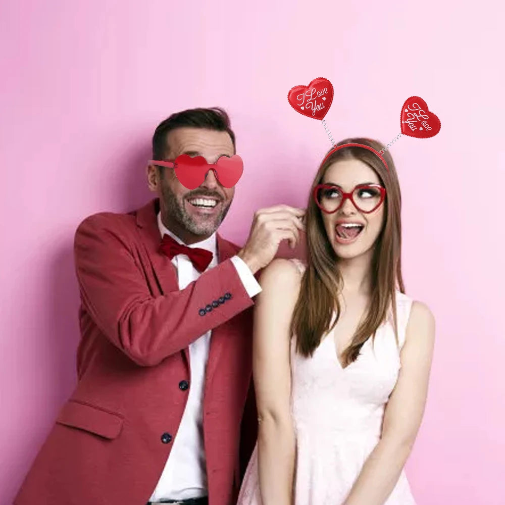 2pcs/set Red Love Hair Hoop Headband with Glasses Three-dimensional Love Valentines Day Hair Accessories Women Girl Couple Gifts