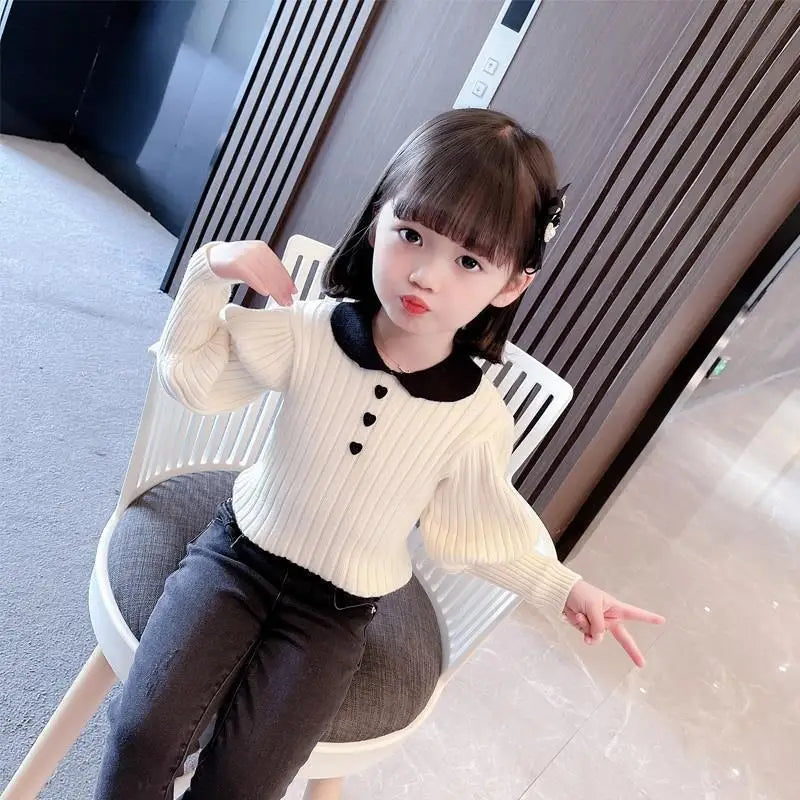 Children's Cute Fashion T-shirt Girl Baby Knit Sweater Sweater Spring Children's Long Sleeve Casual Versatile Clothing