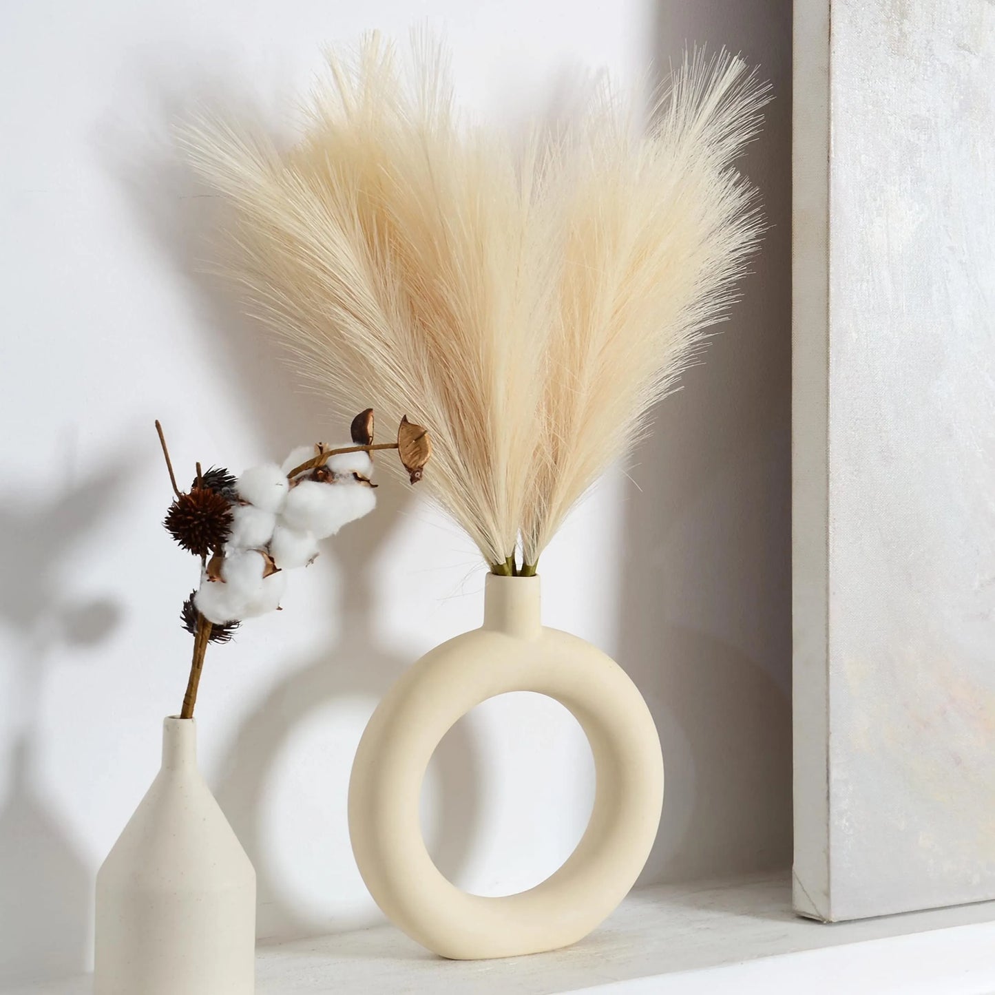 Faux Pampas Grass Beige Decor 10pcs,Small Artificial Pompas for Vase,  Fluffy Pampas Floral for Home Wedding Boho Decor