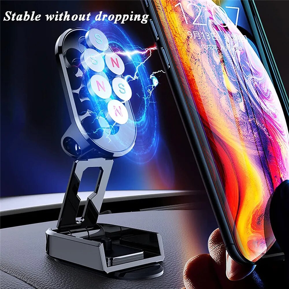 Metal Magnetic Car Mobile Cell Phone Holder Folding Magnet Stand GPS Support For iPhone Xiaomi 360° Rotatable Mount