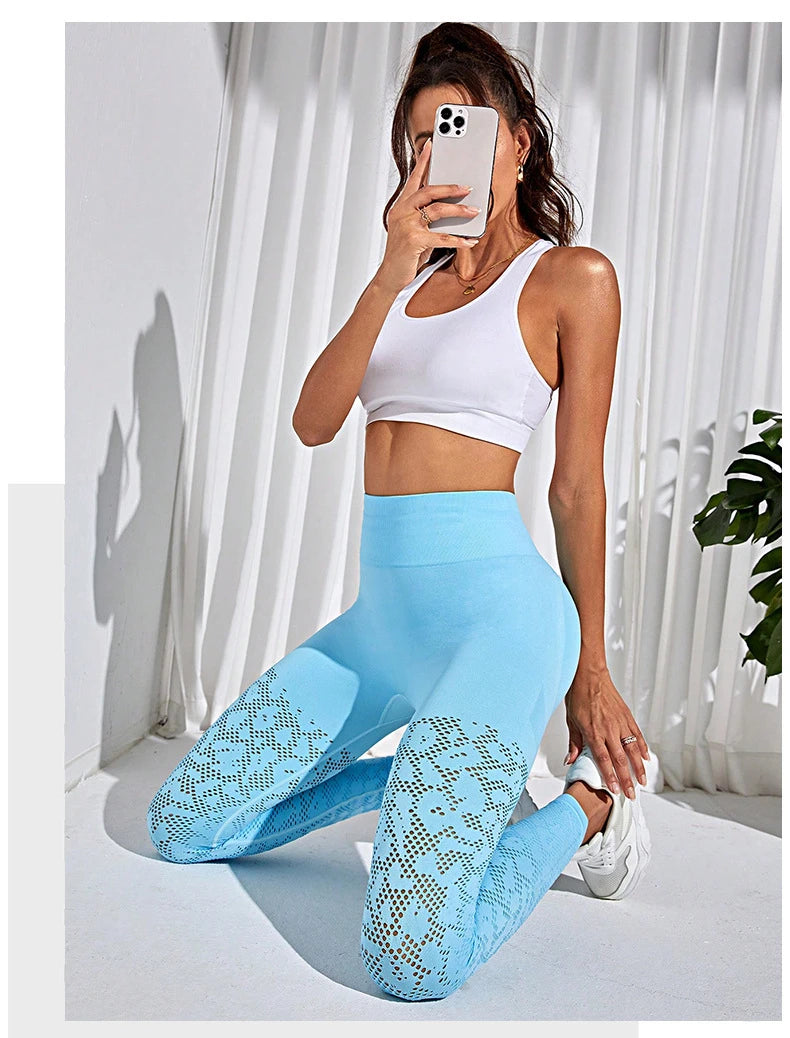 Women Seamless Yoga Leggings Gym Leggings High Waist Solid Color Fitness