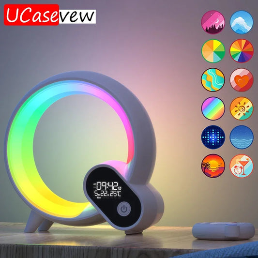 Bluetooth Speaker LED Alarm Clock.RGB Colorful Atmosphere Night Light Lamp.Sunrise Simulation Wake Up.10W Wireless Phone Charger