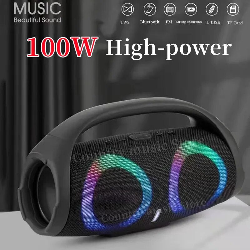 Portable Waterproof 100W High Power Bluetooth Speaker RGB Colorful Light Wireless Subwoofer 360 Stereo Surround TWS FM Boombox