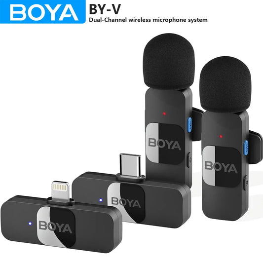 BOYA BY-V Wireless Lavalier Lapel Microphone for iPhone Android Cell Phone PC Computer Laptop Youtube Recording Streaming Vlog