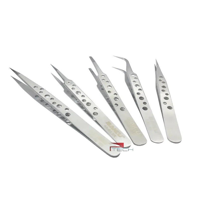 Tweezers of BAKU Hollow-Out Design, Ultra Rigidity Fine Point Anti-Static Stainless Steel Tweezers Set for iPhone Repair