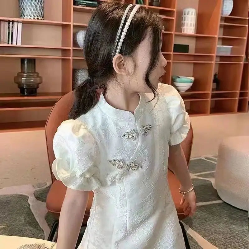 Girls Baby Slim Dress Children's Clothing Girl Baby Summer Short-sleeved  Suit