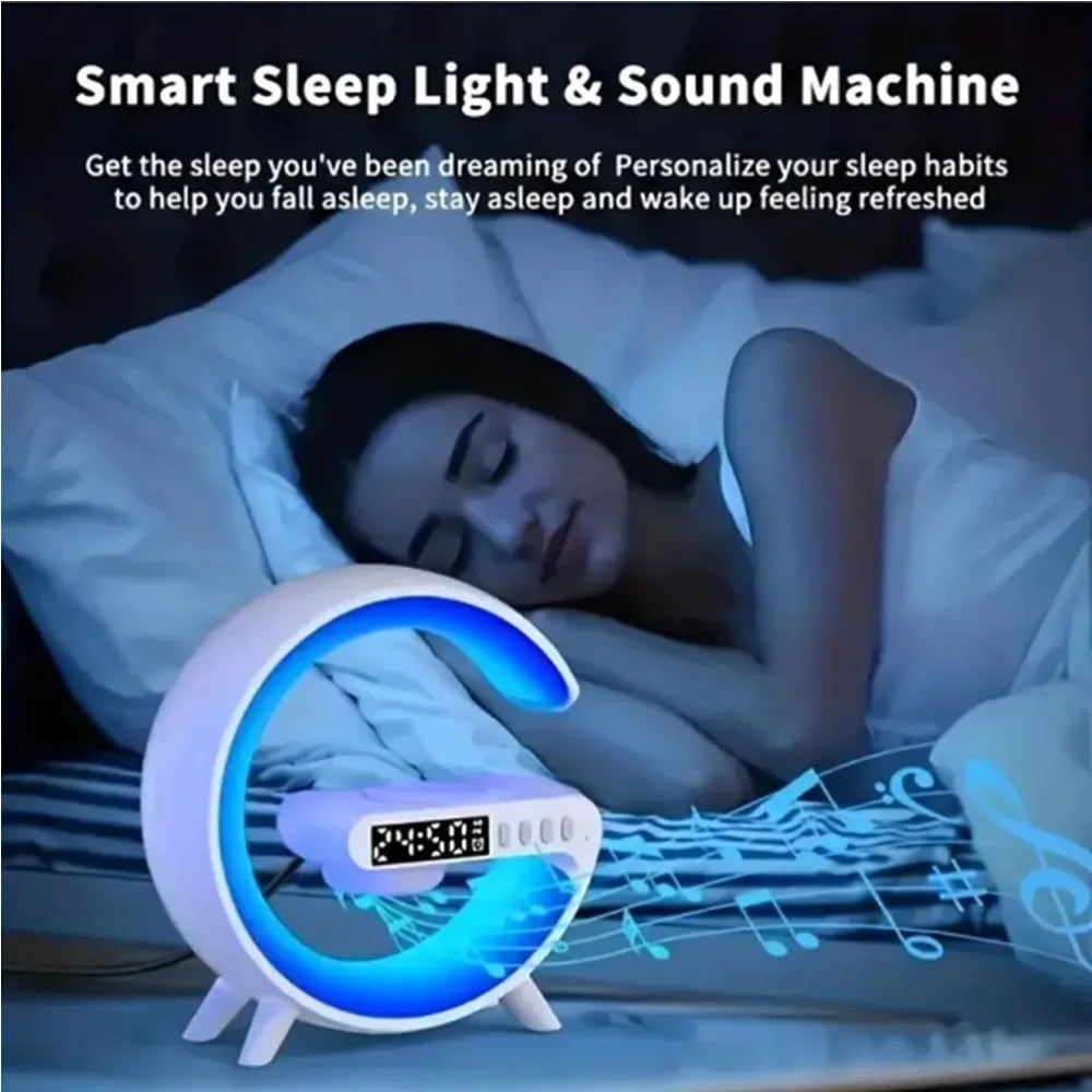 Smart Wireless BT Speakers With Wireless Fast Charging RGB Light Sunrise Alarm Clock Wake Up Light Pad Stand Speaker TF RGB