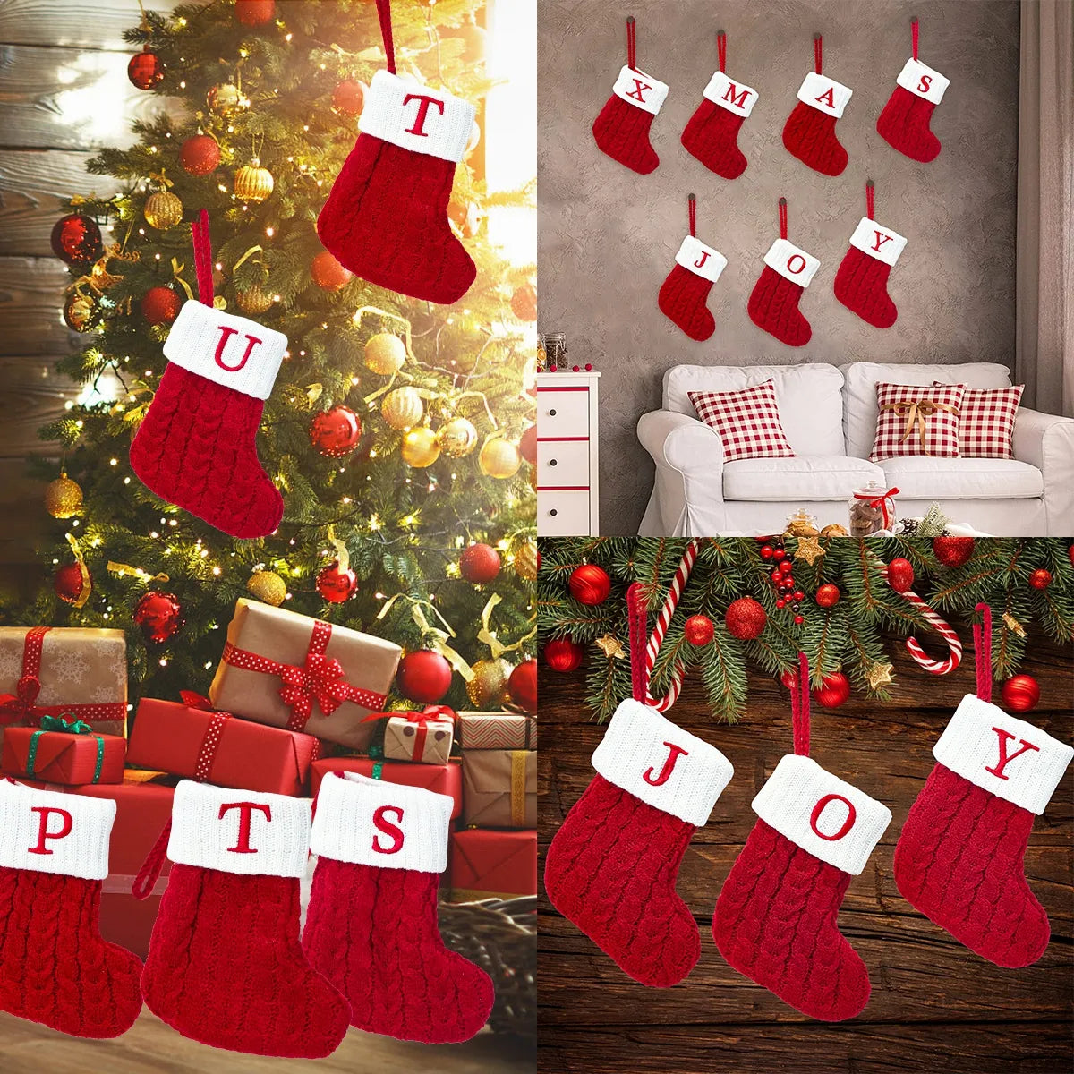 Christmas Socks Knitting Snowflake Letter Stocking  Decoration For Home Xmas Tree Ornament Gift Navidad Natal 2024