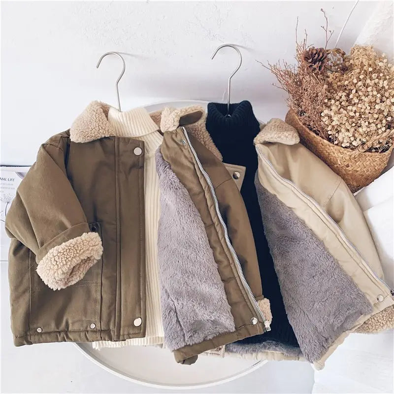 Cotton Boys' Jacket Suede Collar Coat Thickened Padded Jacket Thickened Winter Cotton Padded Children's Clothing