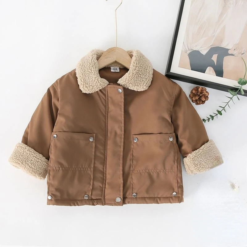 Cotton Boys' Jacket Suede Collar Coat Thickened Padded Jacket Thickened Winter Cotton Padded Children's Clothing