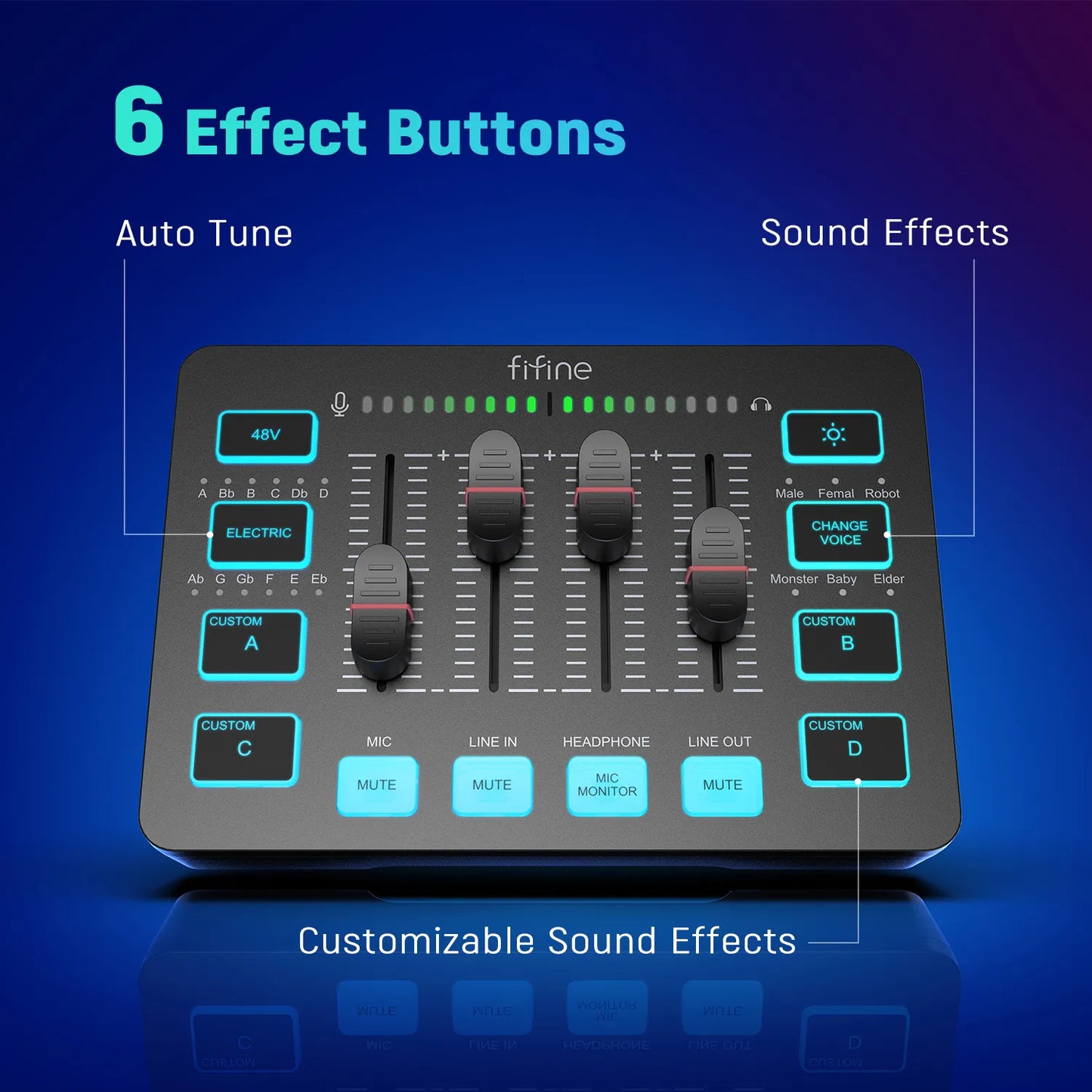 Gaming Audio Mixer, Streaming 4-Channel RGB Mixer with XLR Microphone Interface, for Game Voice, Podcast, AmpliGame SC3