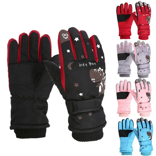 Anti-slip Full Finger Ski Gloves Fashion Thickening Cartoon Printing Outdoor Sports Gloves Windproof Winter Warm Cycling Gloves