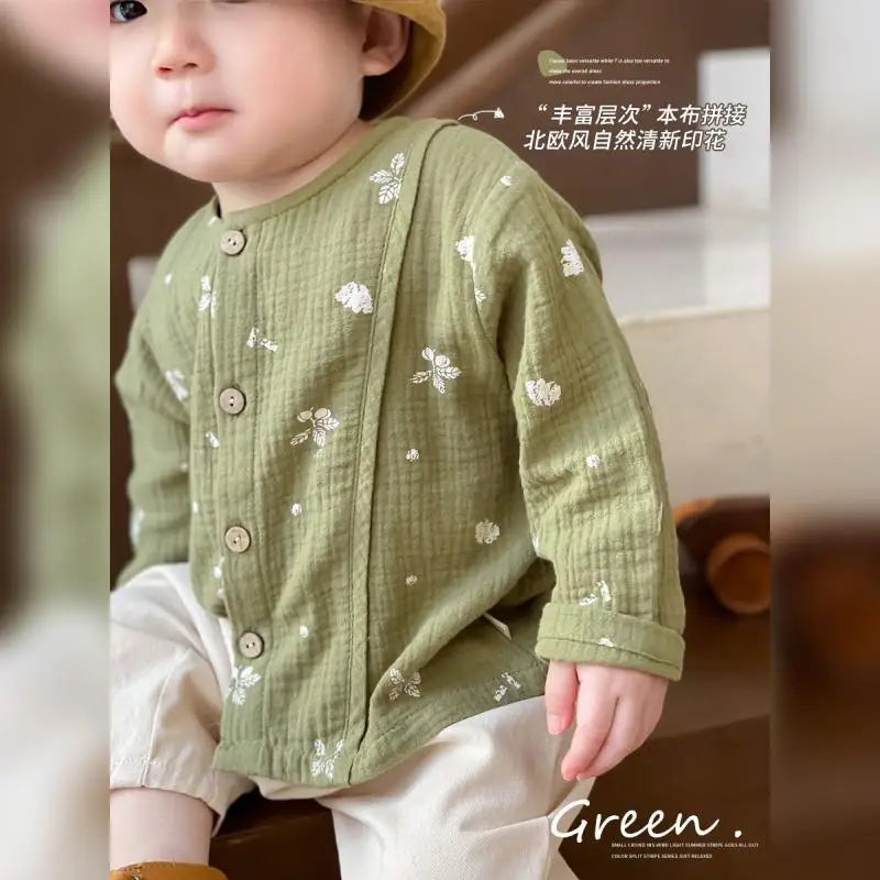 Children's Clothing Boys and Girls' Shirt Baby Boys Breathable Baby Cardigan Top Cotton Printed Shirt